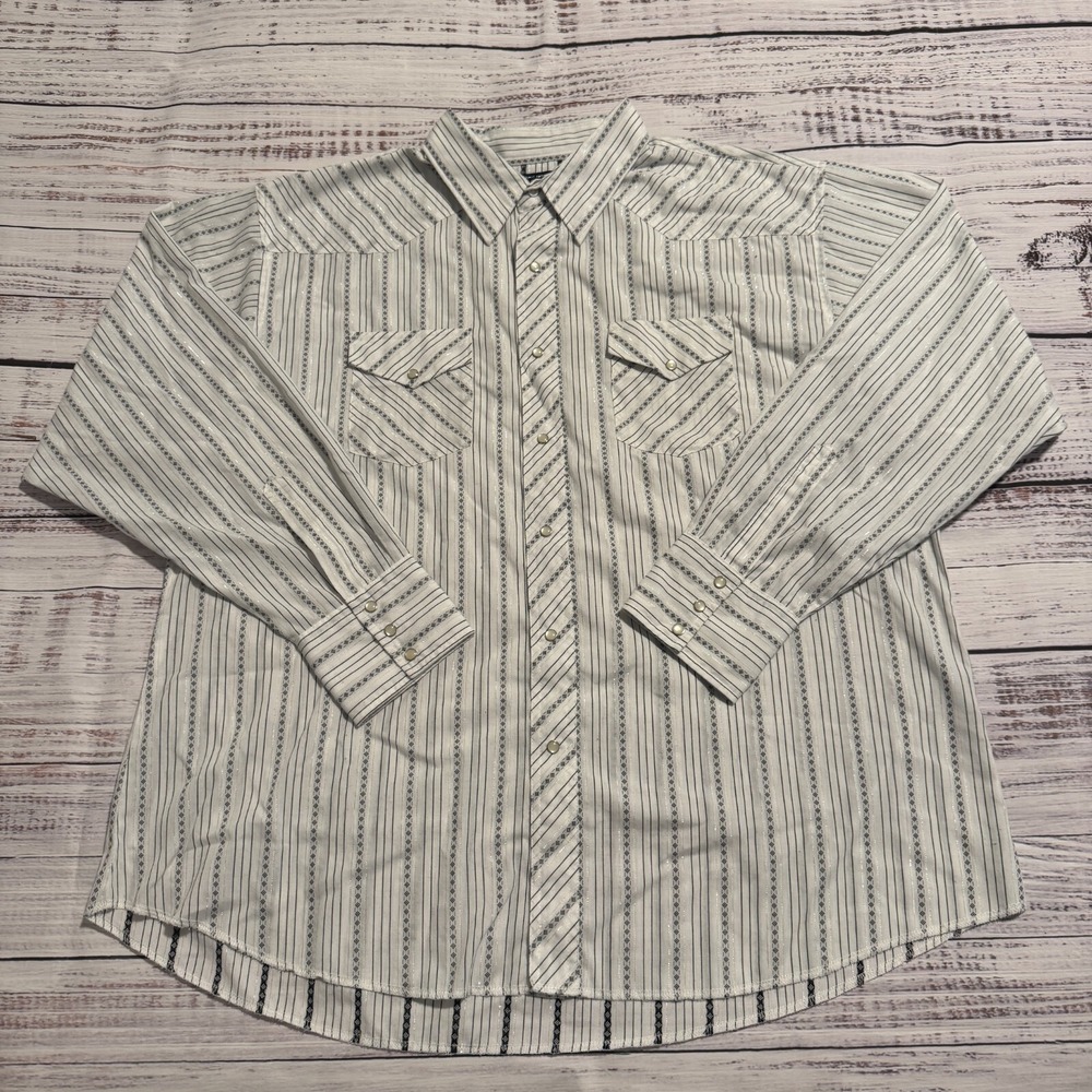 Wrangler Western Pearl Snap Shirt Long Sleeve White‎ and Silver Men's Size XXL
